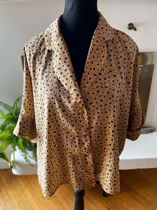 See U Soon Tops - Mustard Floral Button-Front Blouse